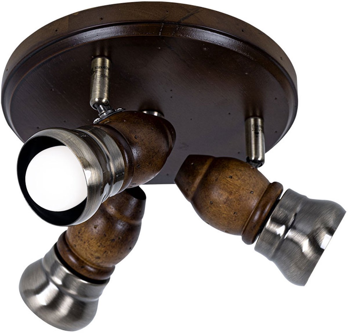 Plafondlamp hout rustiek woonkamer vintage Plafondlamp hout rustiek, draaibaar, 3x E14, DxH 24x13 cm