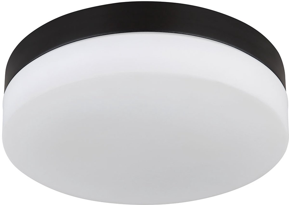 Globo Plafondlamp tuinlamp buitenlamp plafondlamp badkamerlamp, aluminium glas opaal zwart, 2 vlammen, spatwaterdicht, H 6,5 cm