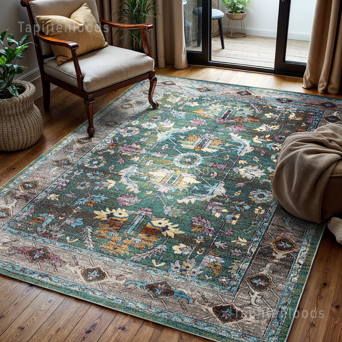 Muratap Picasso Pablo Vintage Vloerkleed Groen / Multi Laagpolig- 240x340 CM Multikleur