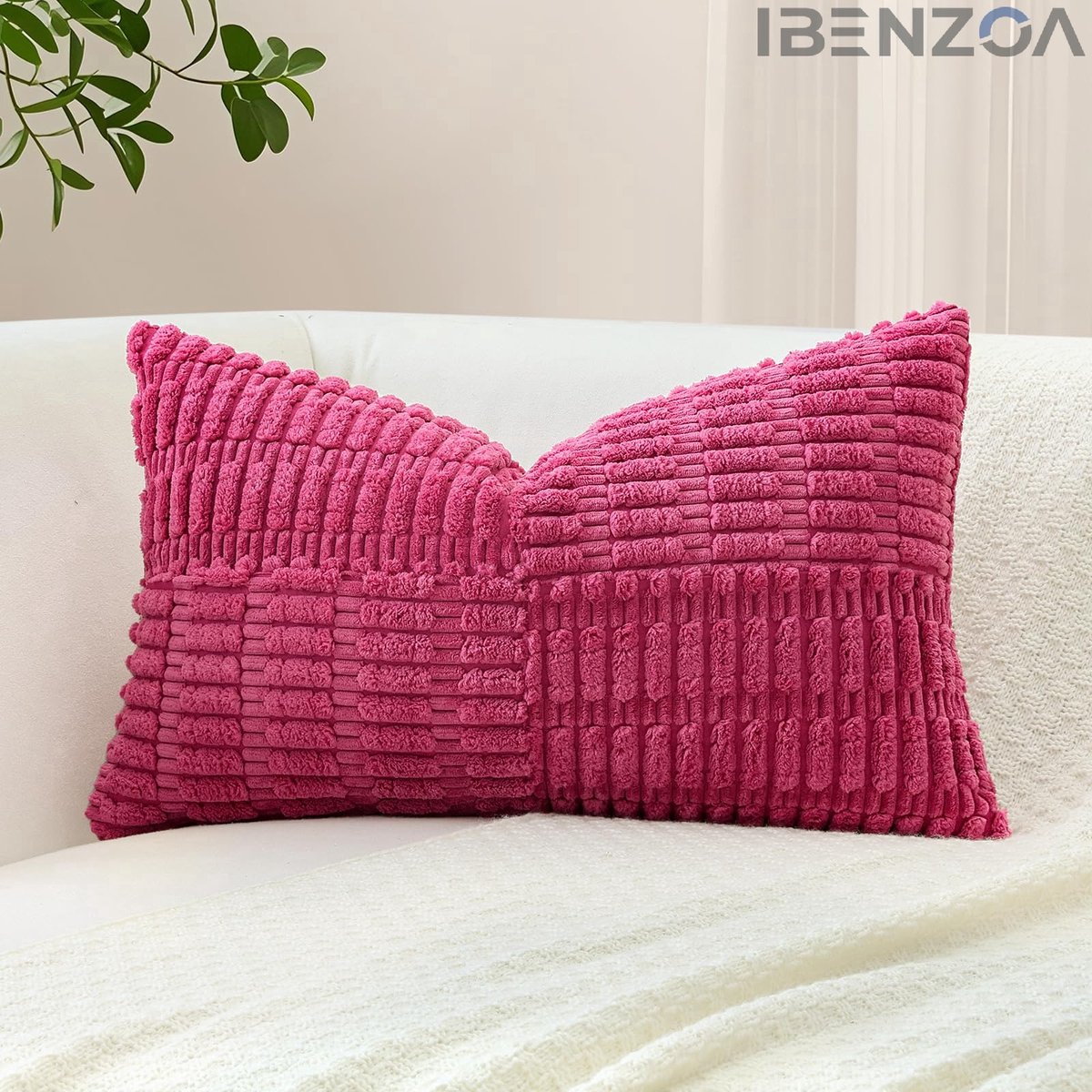 Ibenzoa Kussensloop - Corduroy - 40x60 cm - Warm Roze - Gestreept
