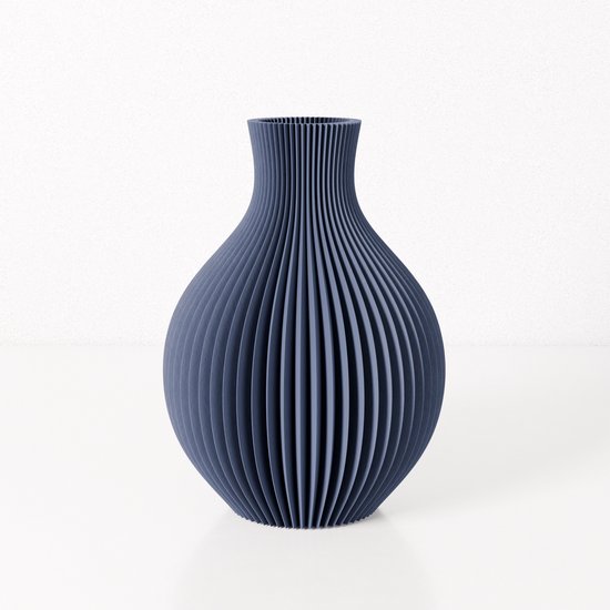 Fleuriek vaas ISABELLA - Blauw H44 cm - Grote elegante bolvaas met geribbeld design - Luxe vloervaas als stijlvolle blikvanger
