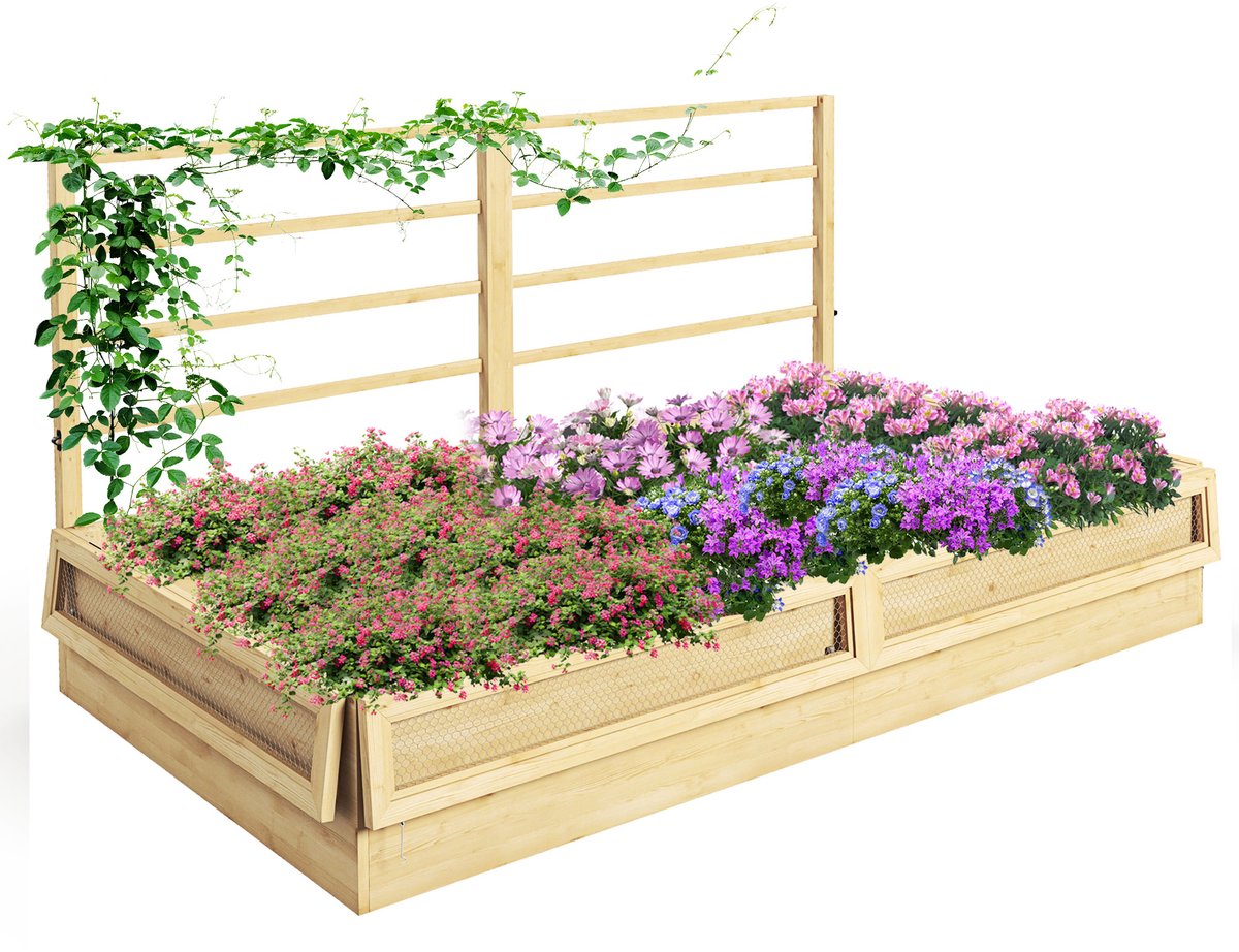 Killogood Verhoogde bak plantenbak kruidenbed - weerbestendig - 1 latwerk - 183 x 98.5 x 95 cm - naturel