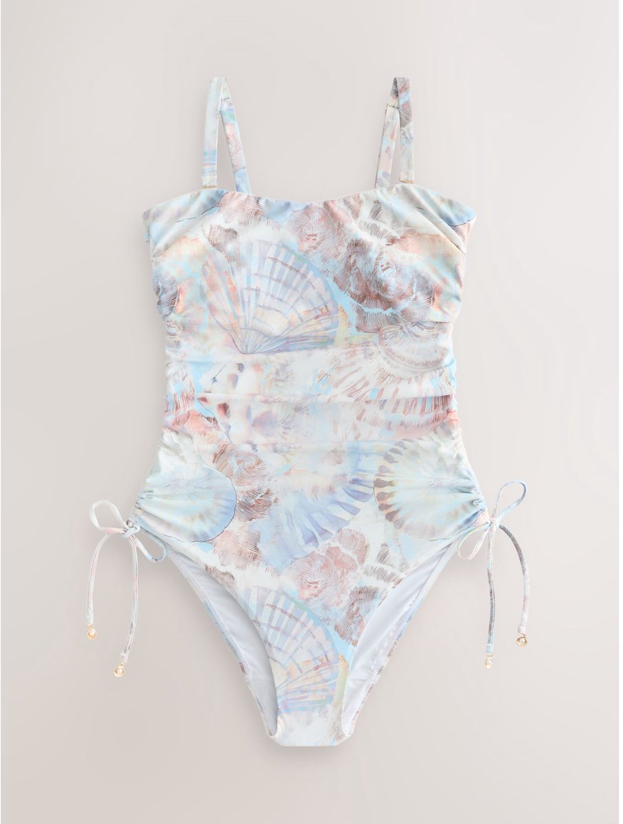 Next Dames - DD+ bandeaubadpak met beugel en buikcorrigerend - Crème Pastel Blue Shell