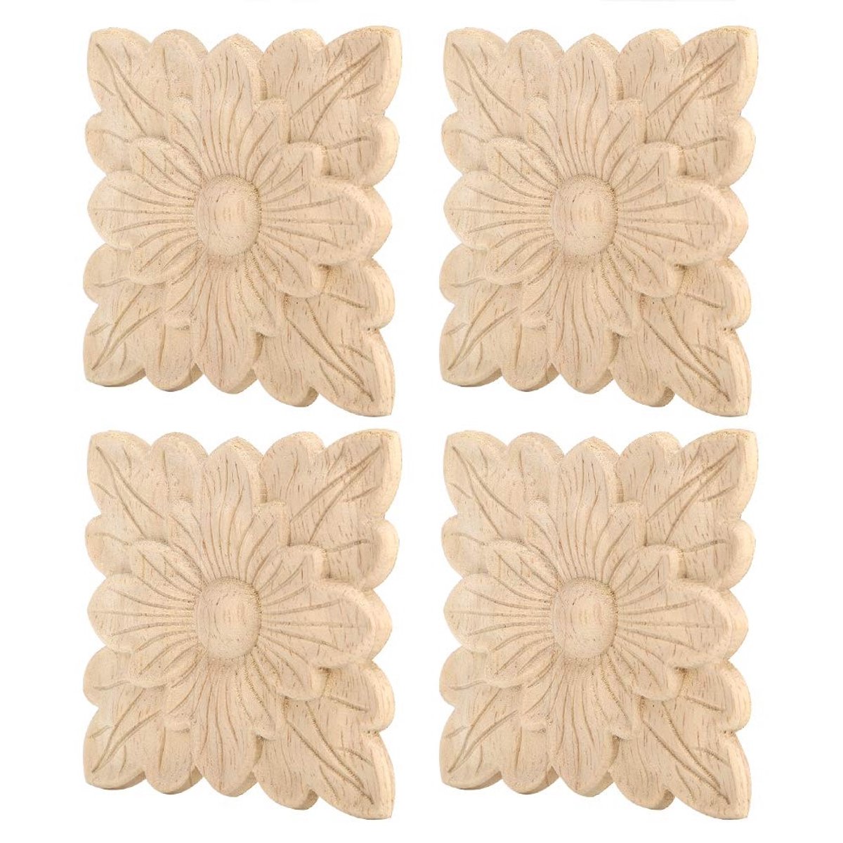 Mooi houten applicaties met 4 bloemige patronen voor meubeldecoratie en tuinaccessoires