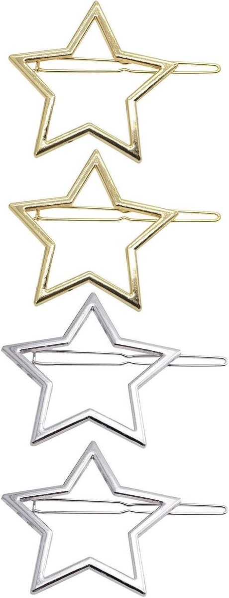 Set van 4 metalen ster haarspelden voor vrouwen en meisjes - stijlvolle en eenvoudige haaraccessoires in goud en zilver