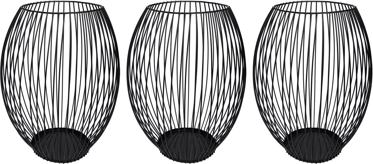 QUVIO Kaarsenhouder met frame - Kaarsenstandaard - Kaarsenhouder zwart – ø10x23 cm - Rond - Metaal - Zwart Set van 3
