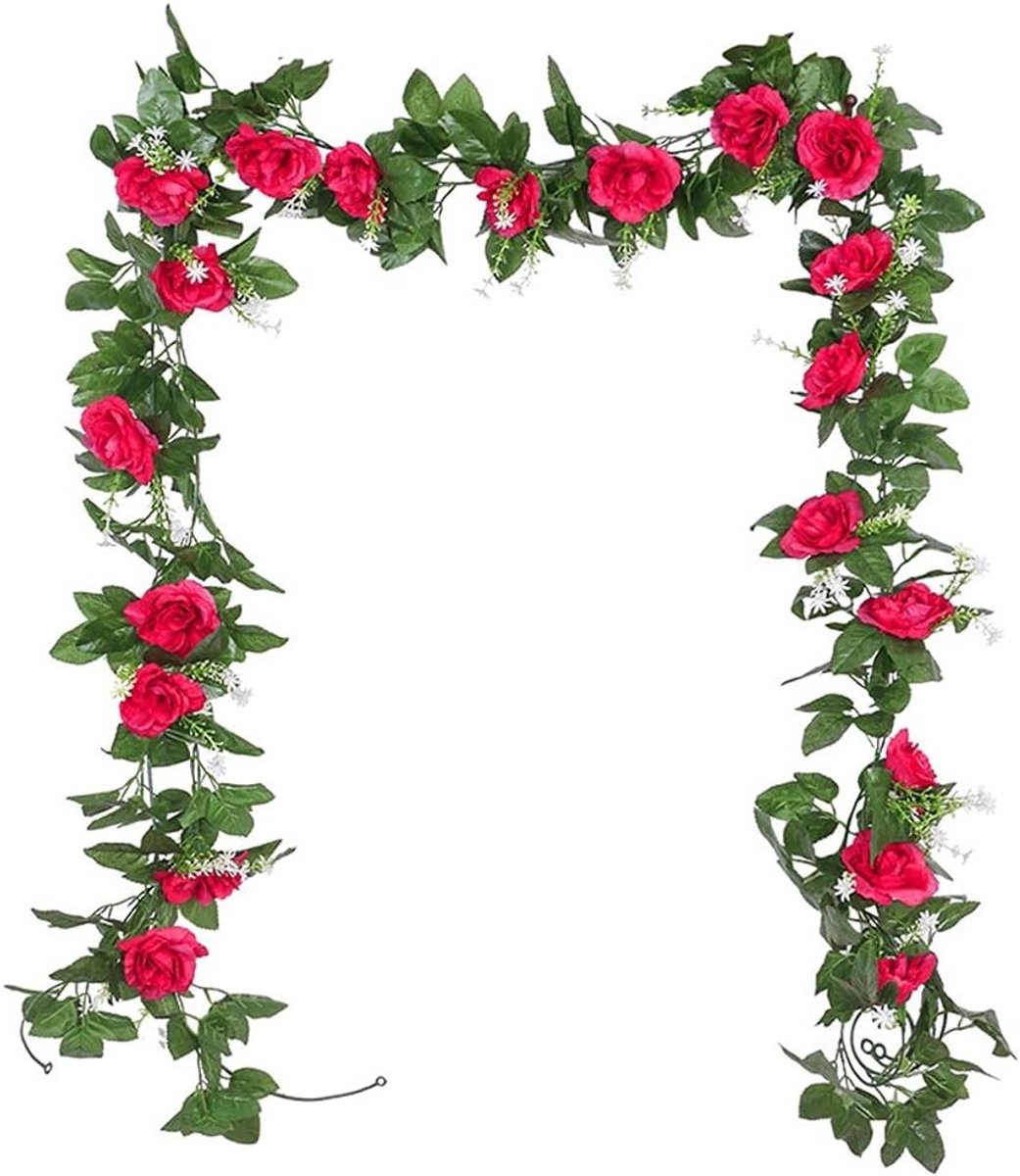 Twee stuks 2.2 meter kunstmatige rozenkransen met vintage bloemen en bladeren voor bruiloften, feesten en thuisdecoratie