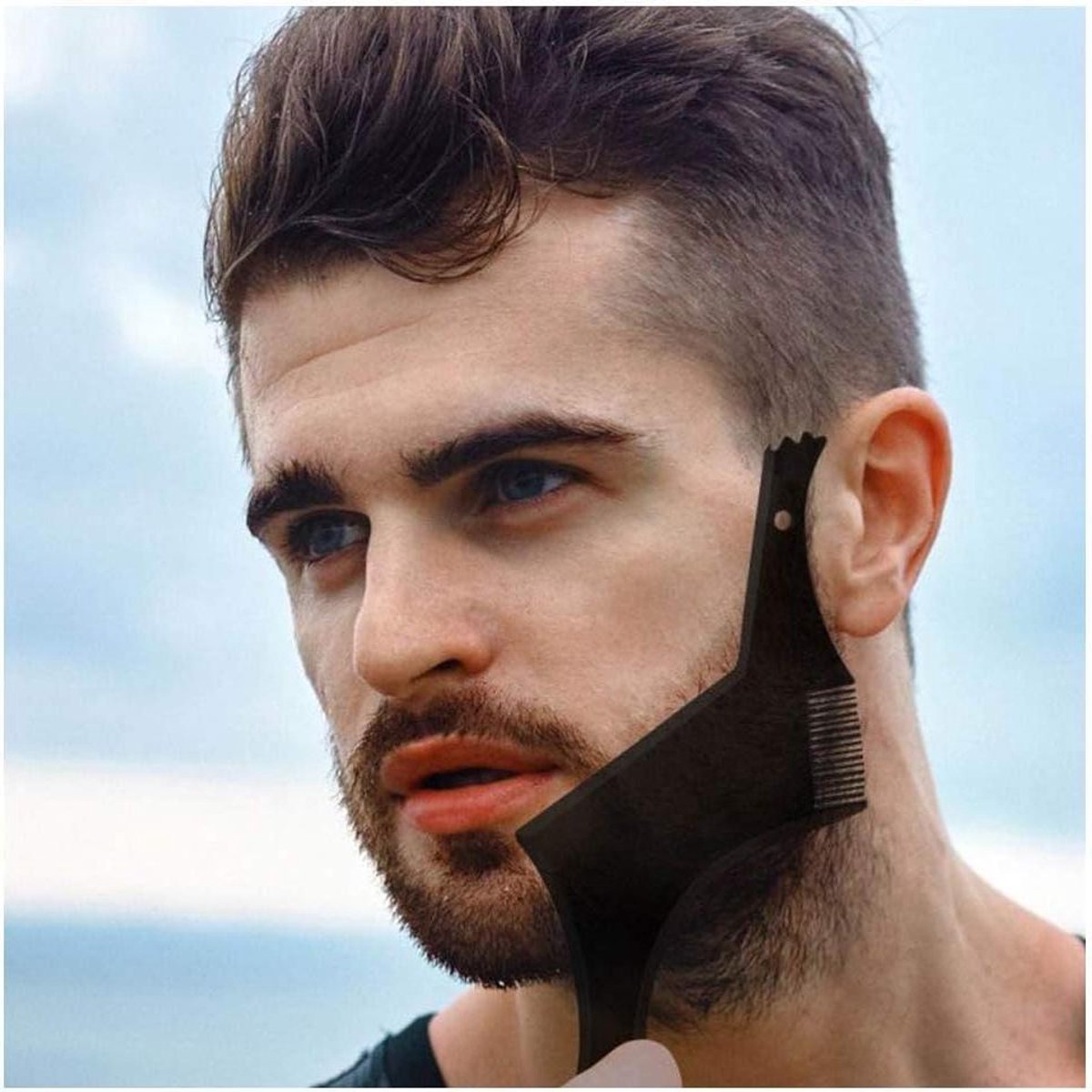 Baardgeleider Shaper Tool - Baard Sjablonen Kam - Baard Trimmen Scheren - Dubbele Kam Twee Sjablonen - S - Zwart
