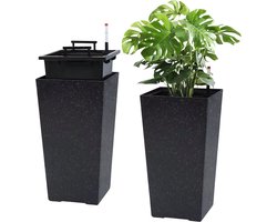Hoge Plantenbak Set 2 Stuks - Grote Bloempot voor Binnen & Buiten - Zwart - 55 cm