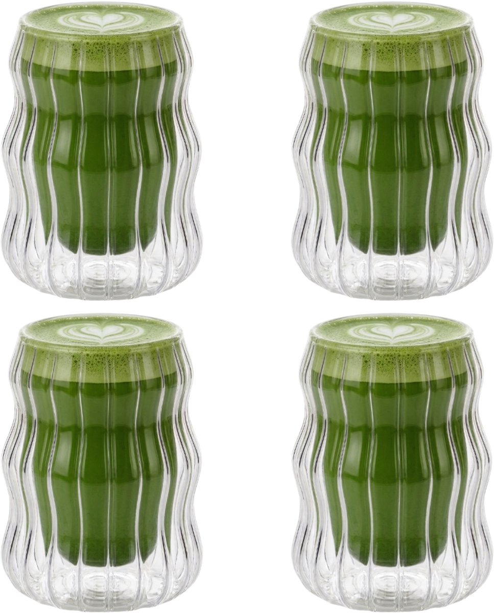 Betrahan Handgeblazen Dubbelwandige Glazen - 250ML Set van 4 - Theeglazen - Koffieglazen - Latte Machiatto Glazen