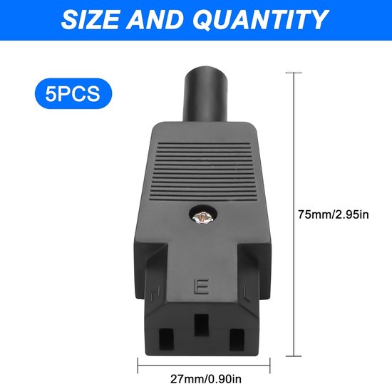 IEC320 C13 female adapter - AC 250V - 10A - 3 pin clamps inlet - power ...