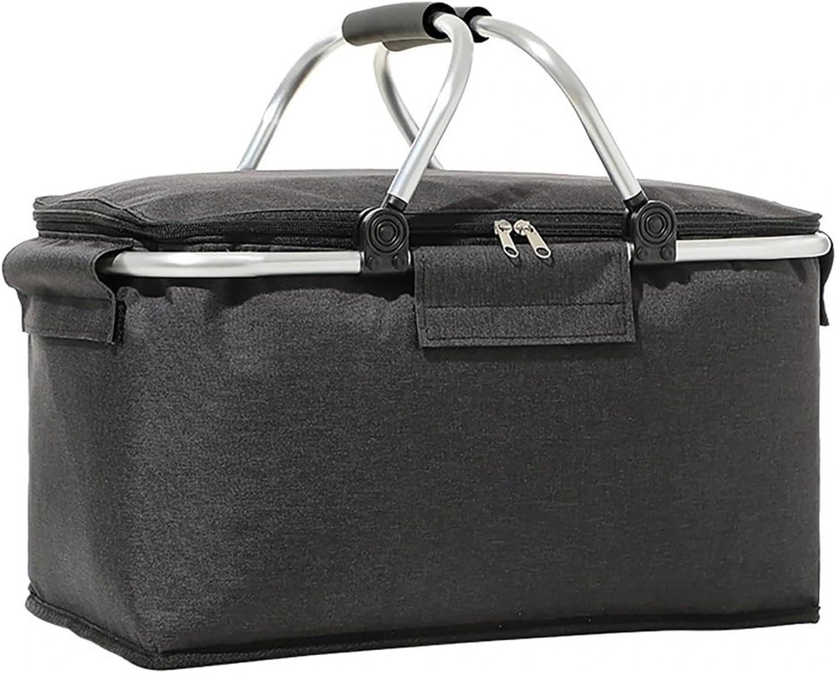 Picknickmand met Gevoerde Handgrepen en Koelfunctie - Picknick Mandje - Boodschappenmand - Fruitmand - Winkelmand - Oxford - Zwart - 23 x 40 x 20 cm - van Imperatoris