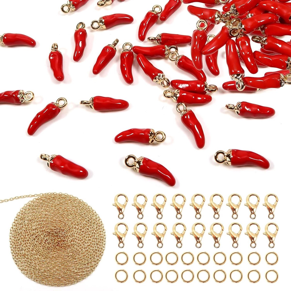 40 Stuks Rode Emaille Chili Peper Hangers, Geluksbrengers voor Sieraden, DIY Projecten en Gasten Cadeaus, 1.73CM