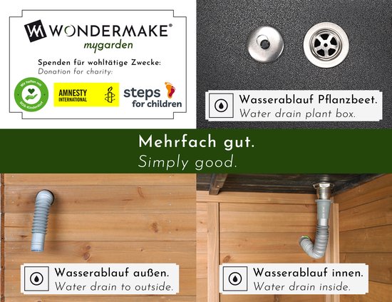 WONDERMAKE® Grote design robotmaaiergarage XXL universeel met waterafvoer, houten plantenbak, robotmaaieroverkapping, carport, robotgarage met plat dak, 78,5 x 96 x 57 cm, bruinzwart — afbeelding 3