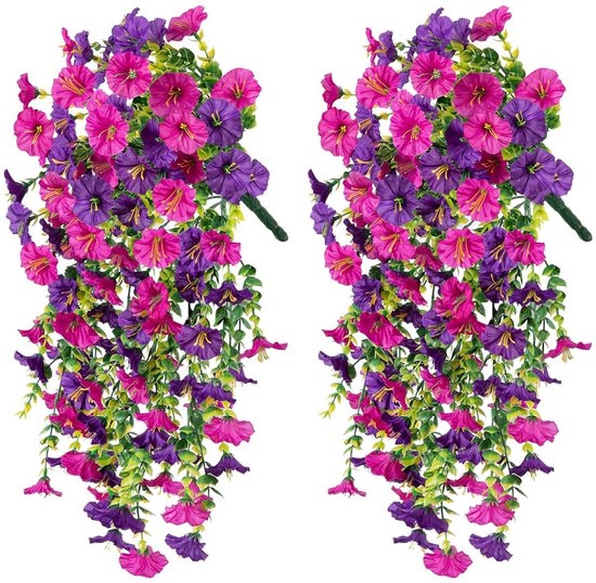 2 stuks kunstherfstbloemen, planten voor buiten, binnendecoratie, UV-bestendig nep herfsthangbloemen, lijken op echte kunstzijde, lange ranken, petunia's voor veranda, patio, tuin, balkon, herfstdecoratie