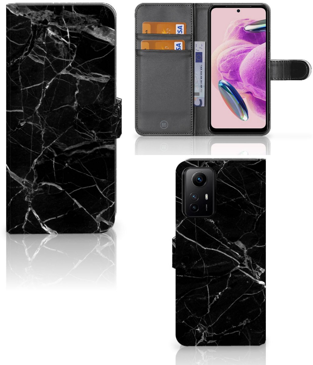 Xiaomi Redmi Note 12S Bookcase Marmer Zwart - Origineel Cadeau Vader