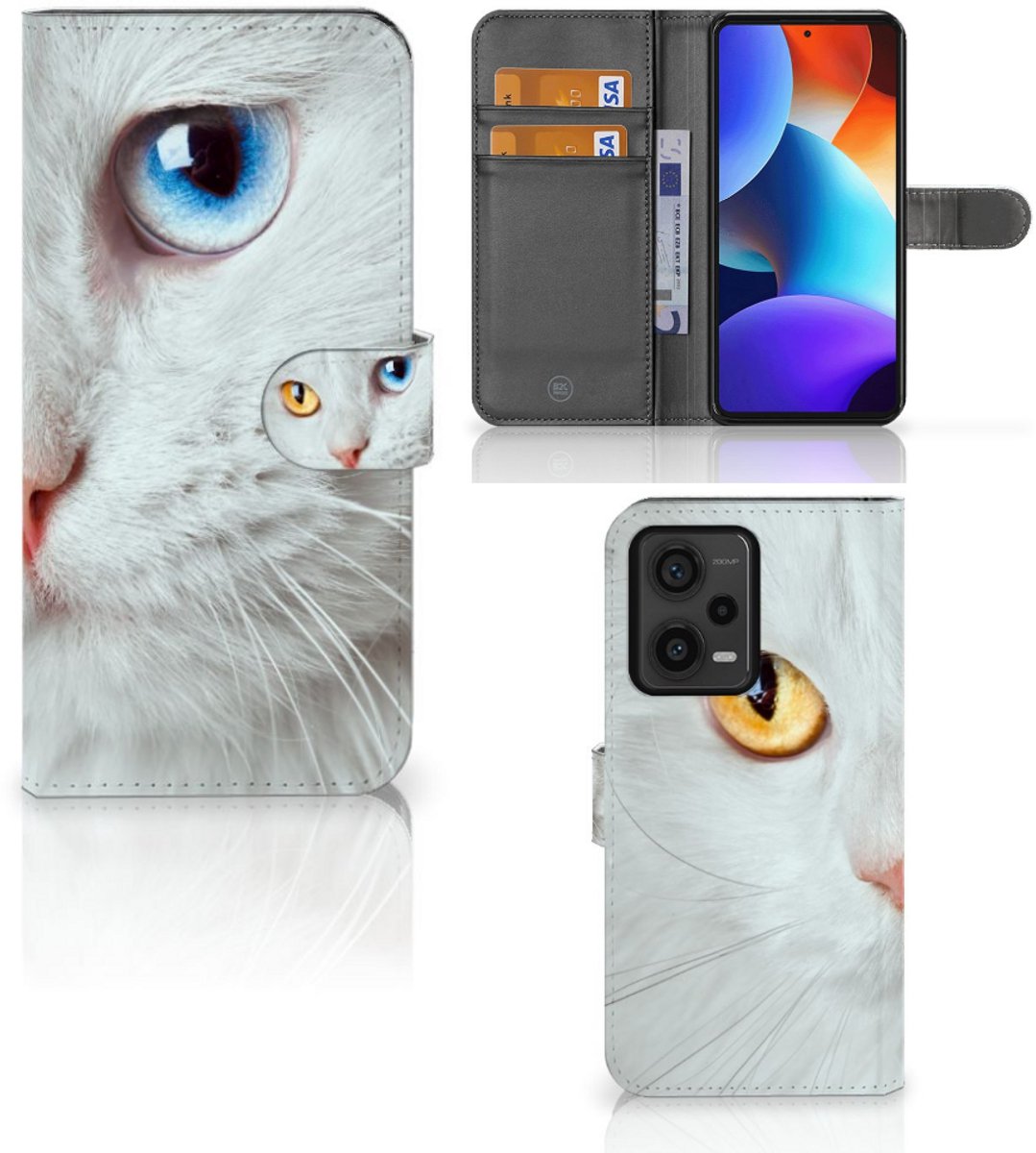 Xiaomi Redmi Note 12 Pro Plus Telefoonhoesje met Pasjes Witte Kat