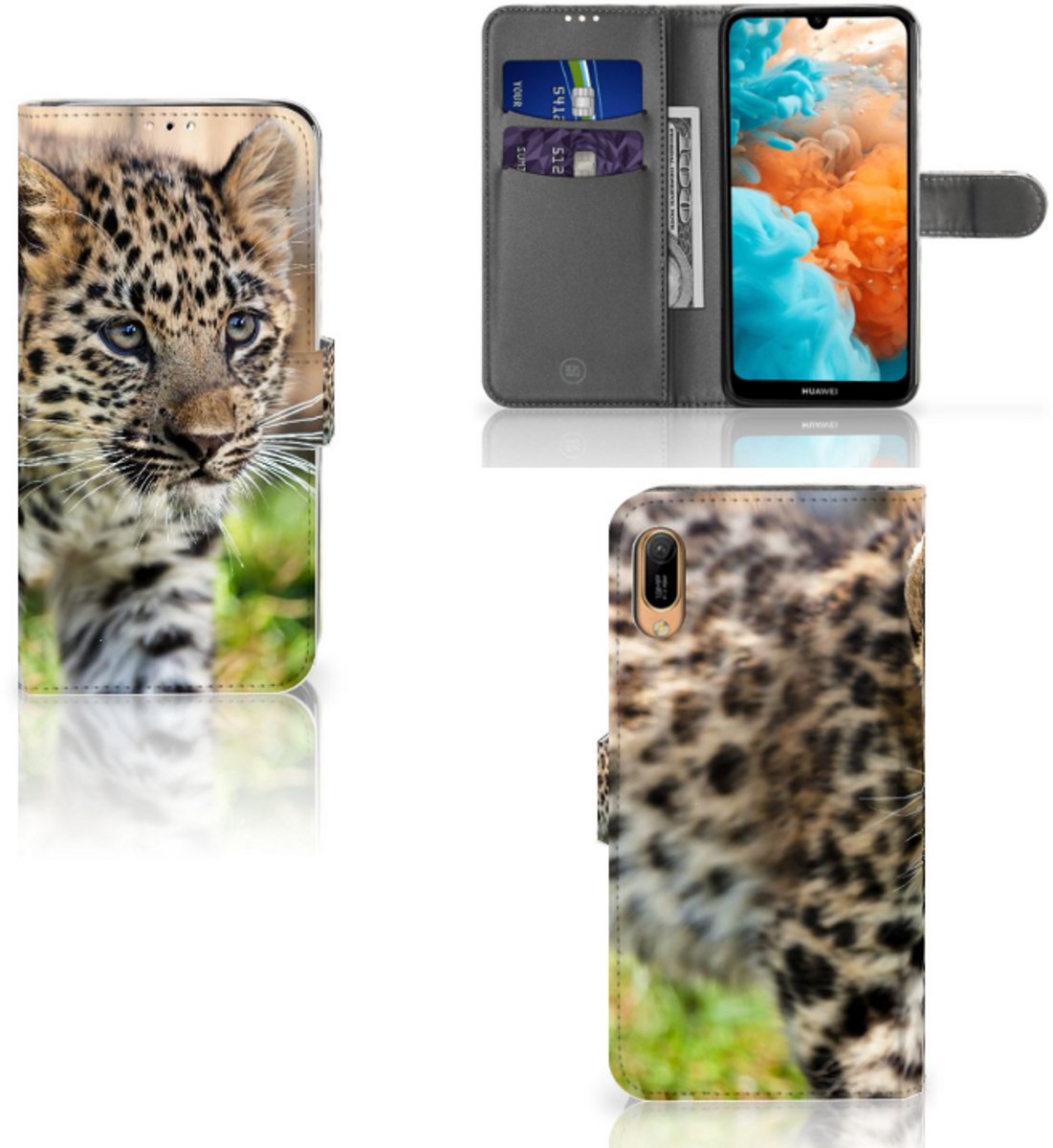 Huawei Y6 (2019) Telefoonhoesje met Pasjes Baby Luipaard