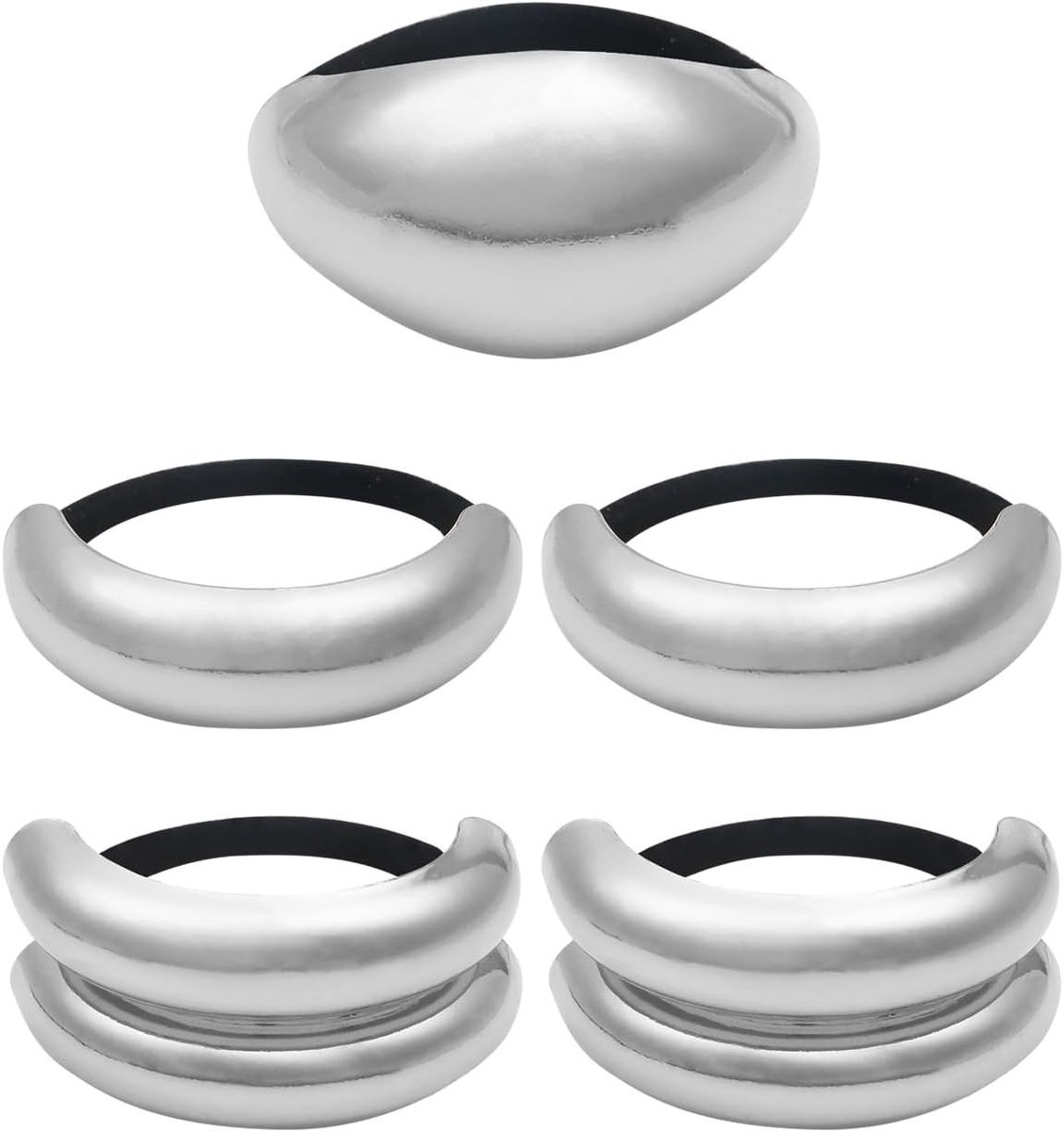 5 Stuks Zilveren Haarbanden voor Vrouwen, Geometrische Elastische Haaraccessoires en Haarspelden voor Ponytail Hairstyling