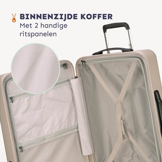Princess Traveller koffer, interieur met twee handige ritsvakken. Model PT Elements, maat L, 78x52x31cm, 4.7kg.