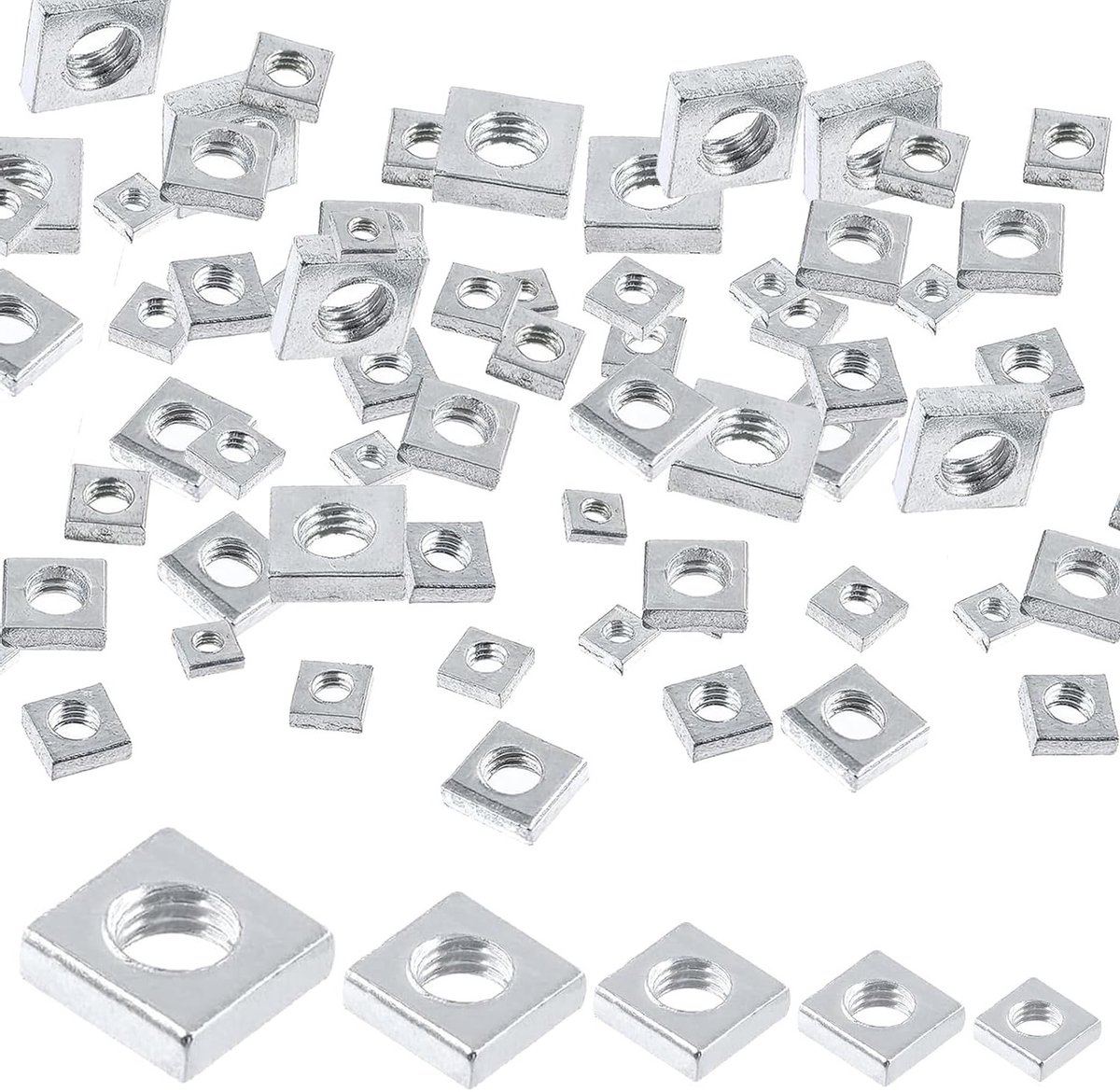 Assortiment van vierkante moeren en slotmoeren voor automotive en elektrische toepassingen, inclusief M3, M4, M5, M6, M8 - 50 stuks