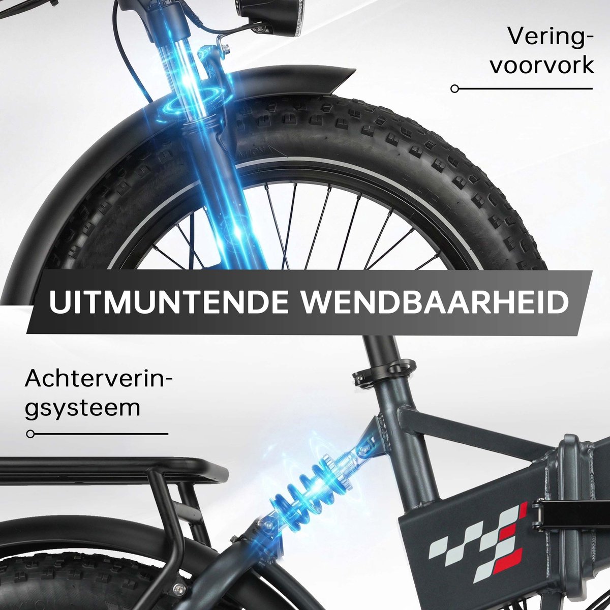 vankel Polaris Elektrische Fiets – Opvouwbare E-bike – 20×4.0 Inch Fatbike – 48V 13Ah Accu – Actieradius tot 45 km – Mechanische Schijfremmen – Stadsfiets – Max. Belastbaar 120 kg – Grijs – foto 8