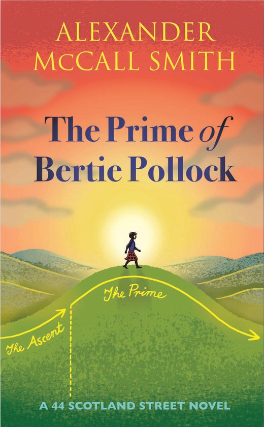 Boek The Prime of Bertie Pollock, met een illustratie van een persoon in Schotse kilt op een groene heuvel, met een zonsondergang op de achtergrond.