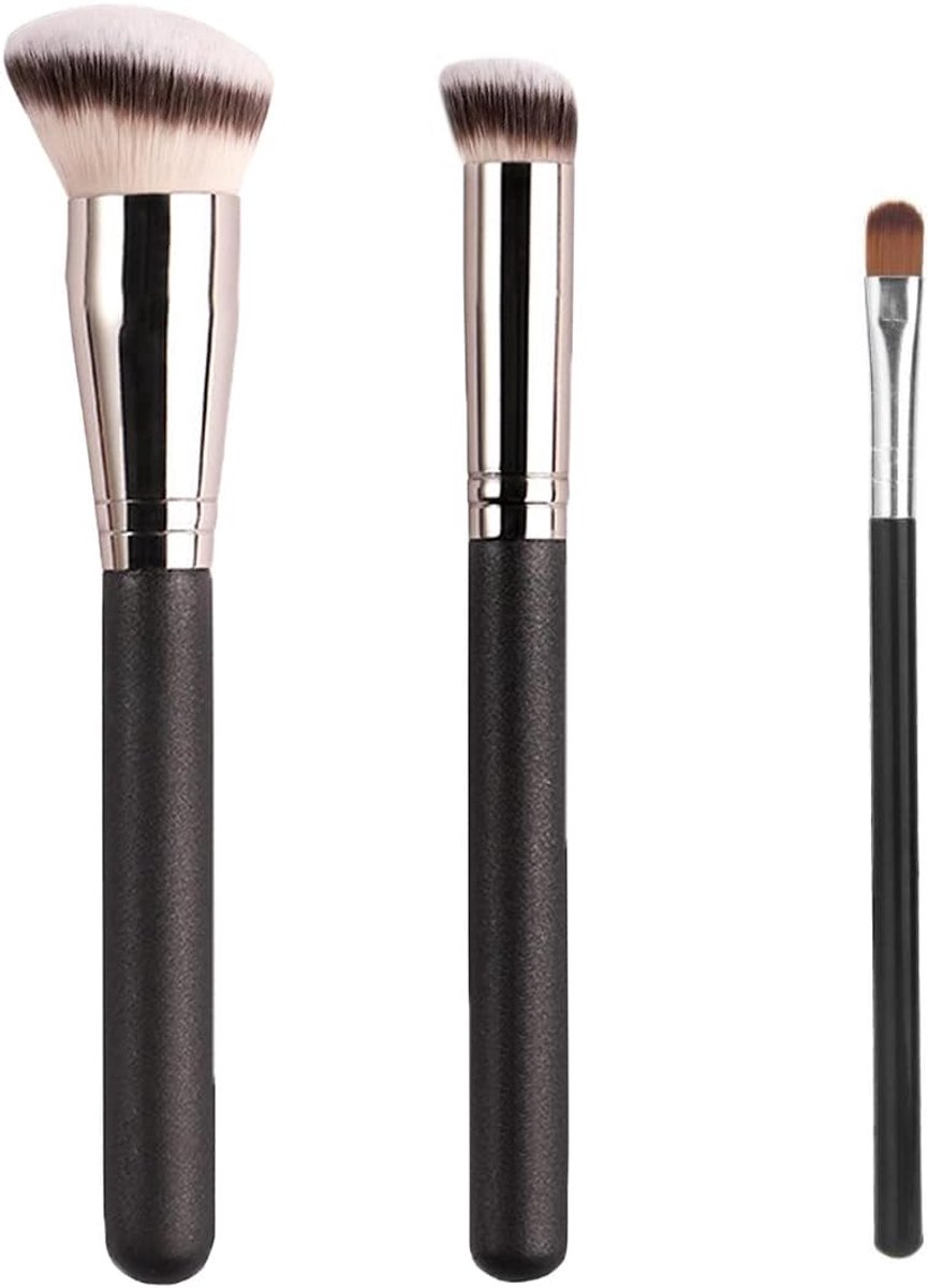 3-Pack Kabuki Foundation Brush voor Vloeibare Primer en Concealer met Platte Punt