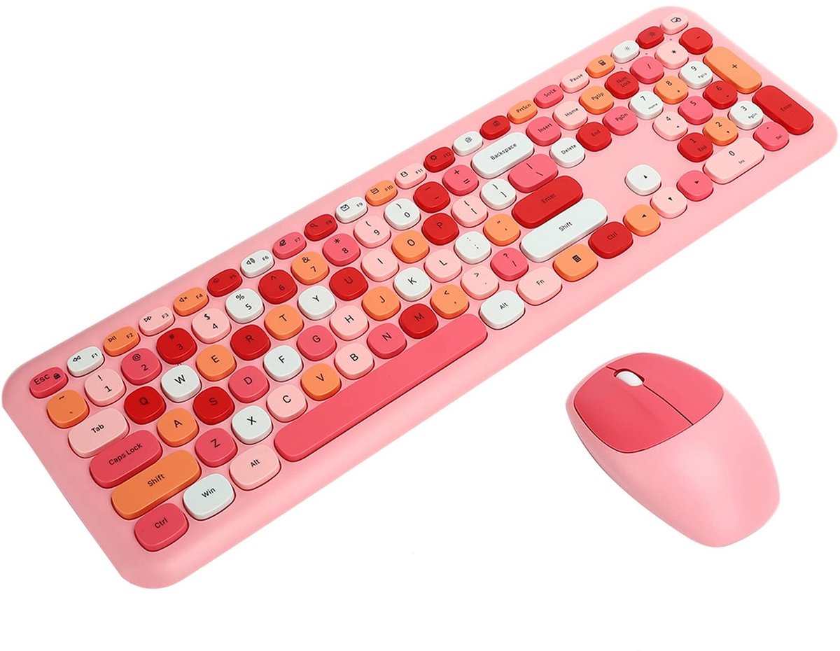 Vt products - Draadloos Toetsenbord en Muiscombinatie - Kawaii Toetsenbord - Kleurrijk en Schattig - Roze - USB Ontvanger - Geschikt voor Laptop en Co