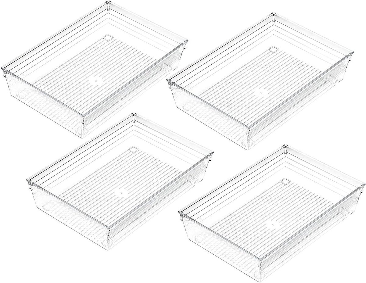 Lade Organizers - Opbergbakjes - Spullen Sorteren - Stapelbaar Ontwerp - 4 stuks - Transparant