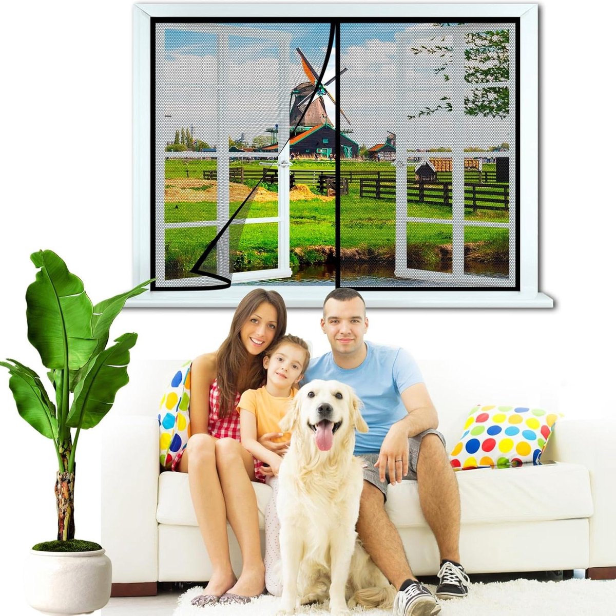 Vliegenhor Raam - Horrengaas Raamhor - Insecten Buiten Houden - Magnetische Sluiting - 65x220cm - Zwart