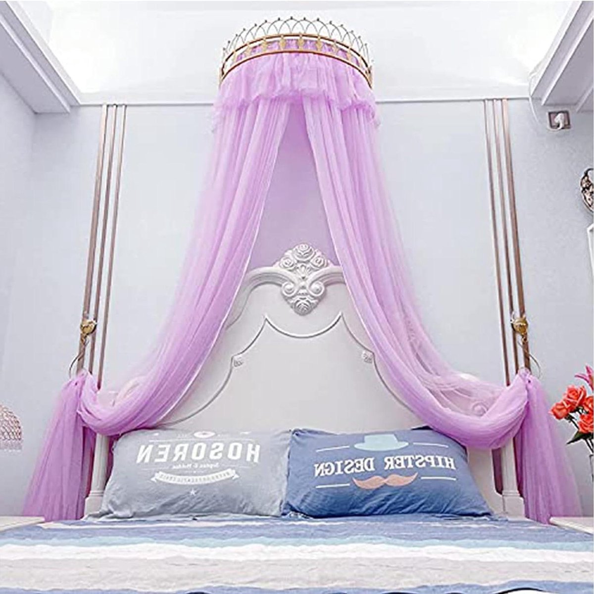 Bedhemel met Kroon - Muggennet Prinses - Romantische Sfeer Creëren - Fijn Kant Afwerking - 1.8 m - Wit