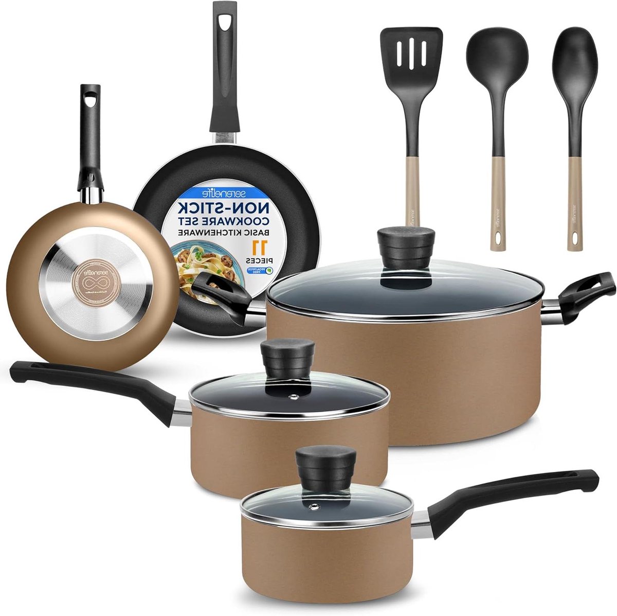 Kookgerei Set - Pannen Set - Dagelijks Koken - Non-stick Coating - 11 Delig - Goud
