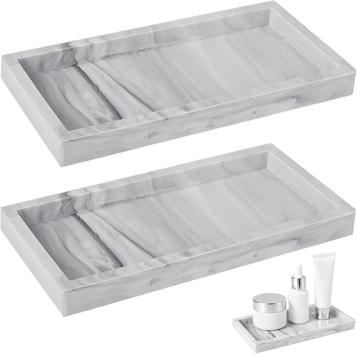 2x Rechthoekige Decoratieve Opbergbak met Marmerlook - Badkamer & Keuken Organizer