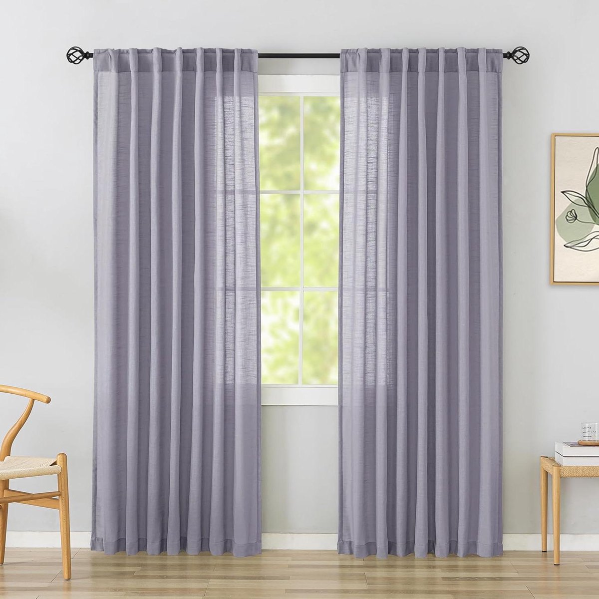 Linnen Gordijnen - Linnen Vitrage Raambekleding - Woonkamer Aankleden - Echt Linnen Mengweefsel - 132.1B x 213.4H cm - Lavendel Paars