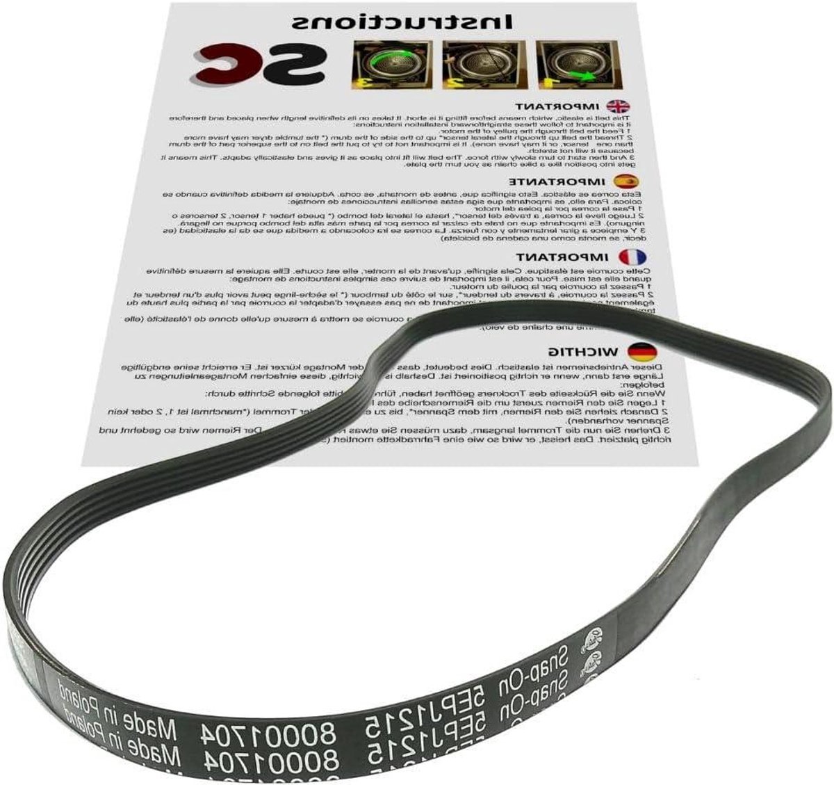 Wasmachineriem - V-snaar - Wasmachine Reparatie - Elastische Rubberen Riem - 1215 mm - Zwart
