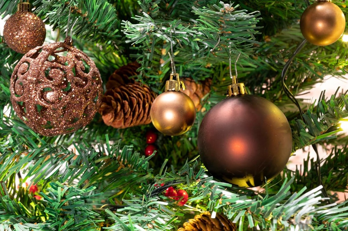 Kerstballen Set - Kunststof Ballen - Kerstboom Versieren - 3 Maten - 100 stuks - Bruin – foto 4