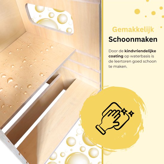 Close-up van de vochtige, houten leertoren met bubbels, die makkelijk schoon te maken is.