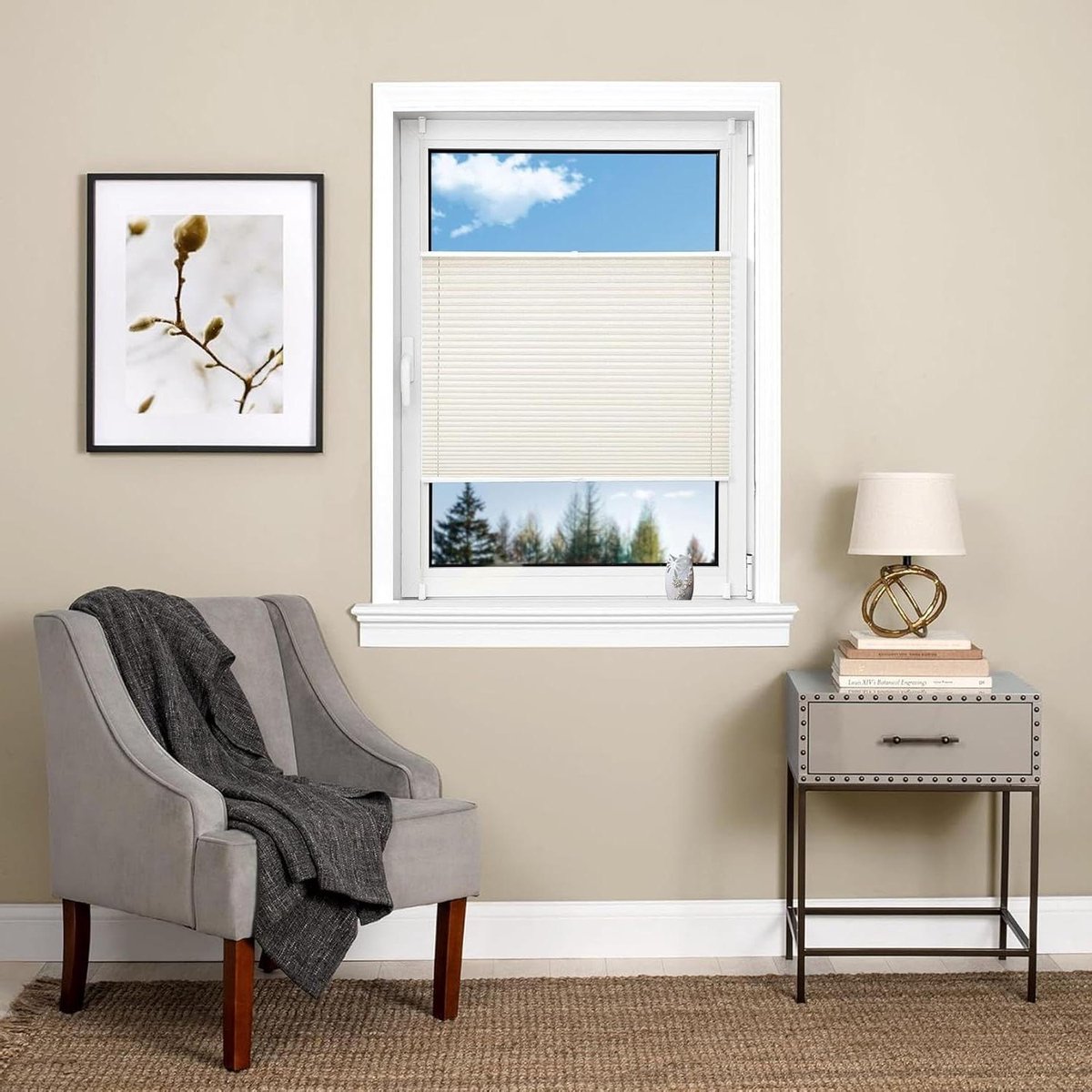 Geplooide Gordijn - Plissé Gordijn Raamdecoratie - Zonlicht Blokkeren - Montage Zonder Boren - 120 x 30 cm - Beige