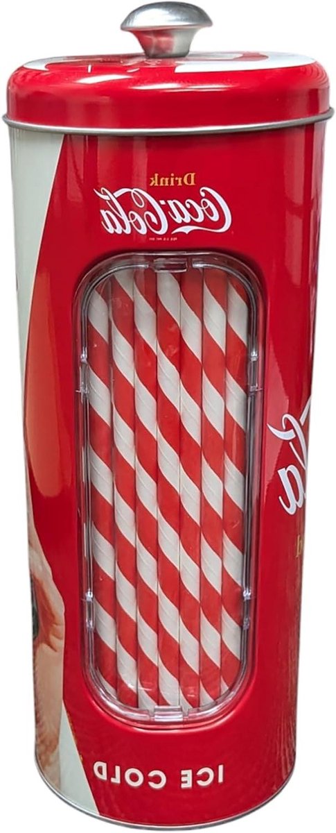 Rietjeshouder Blik - Blik Houder Rietjes - Keuken Organisatie - Knus Deksel - 8 inch - Rood Wit