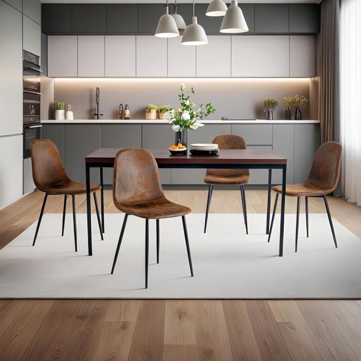 Eettafel Set - Keukentafel met stoelen - Samen eten - Vintage hout patroon - 150x75x75cm - Bruin en zwart