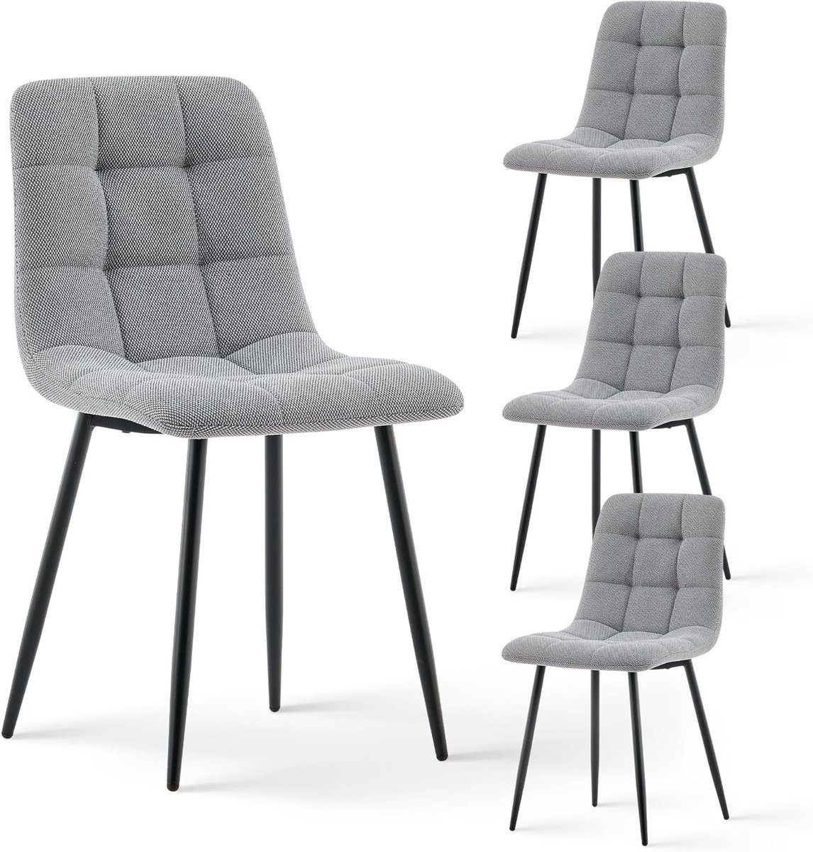 Velora Chenille Eetkamerstoelen Set van 4 Donkergrijs – Luxe Gevoerde Dining Chairs met Metalen Poten en Comfortabele Rugleuning 89 x 46 x 54,5 cm