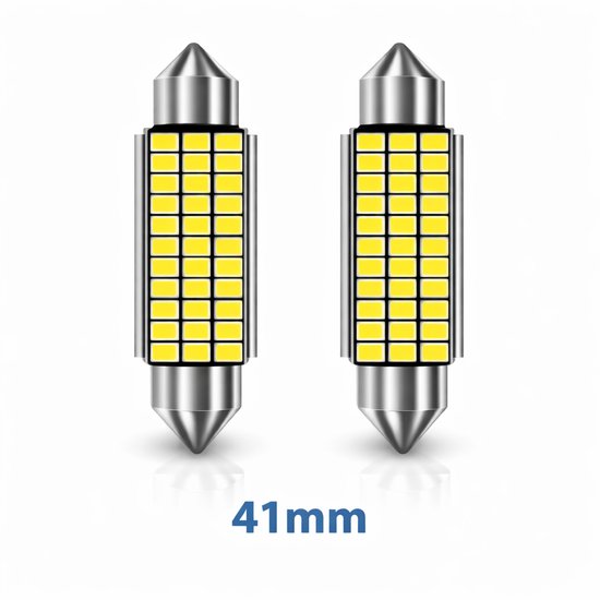 Twee 41mm led lampen met zilverkleurige fitting en geelwitte led lichtjes.