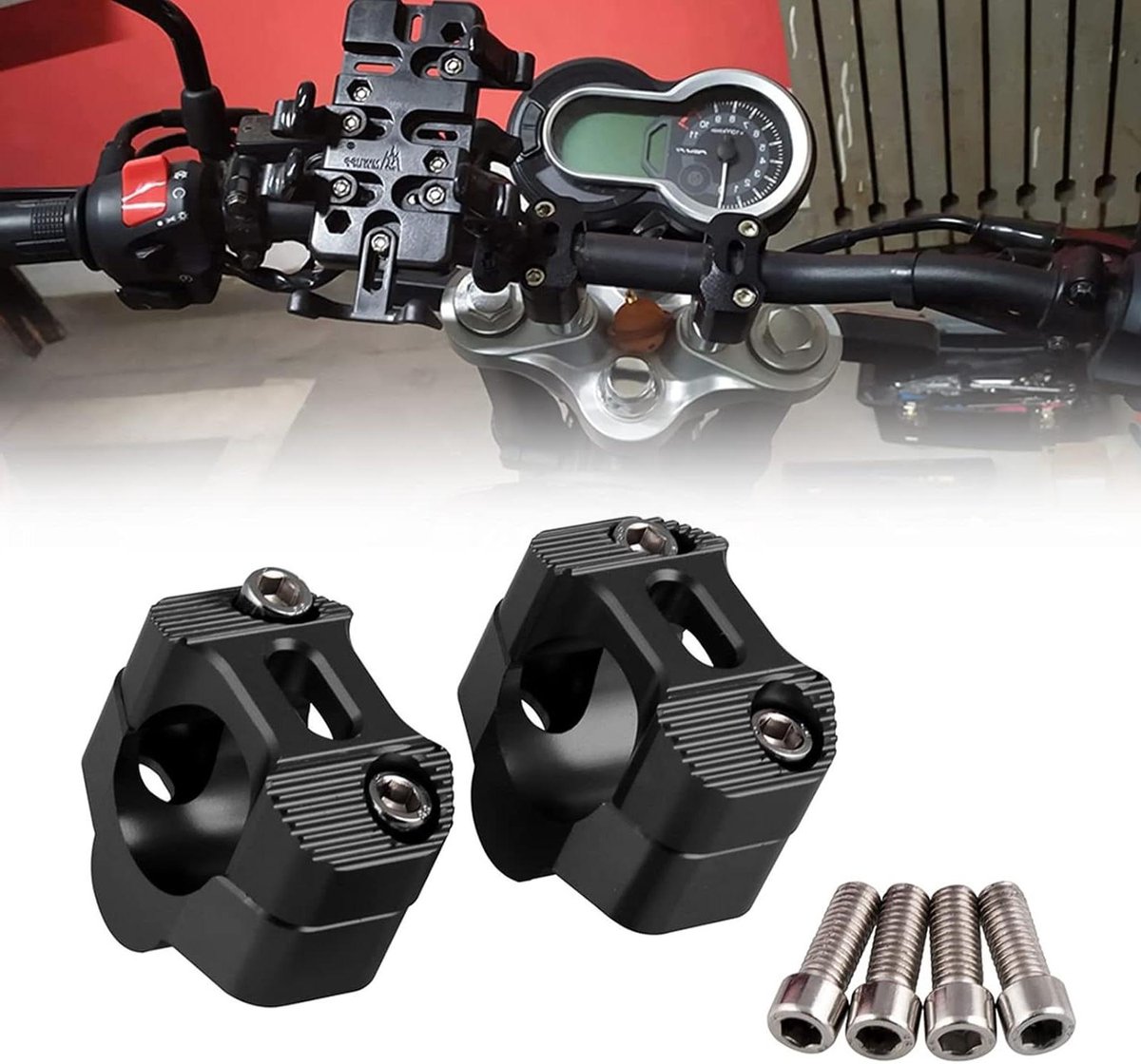 Stuurverhogers Motorfiets - Stuur Riser Klemmen - Offroad Rijden Verbeteren - CNC Gefreesd Aluminium - 28mm 1-1/8" - Zwart