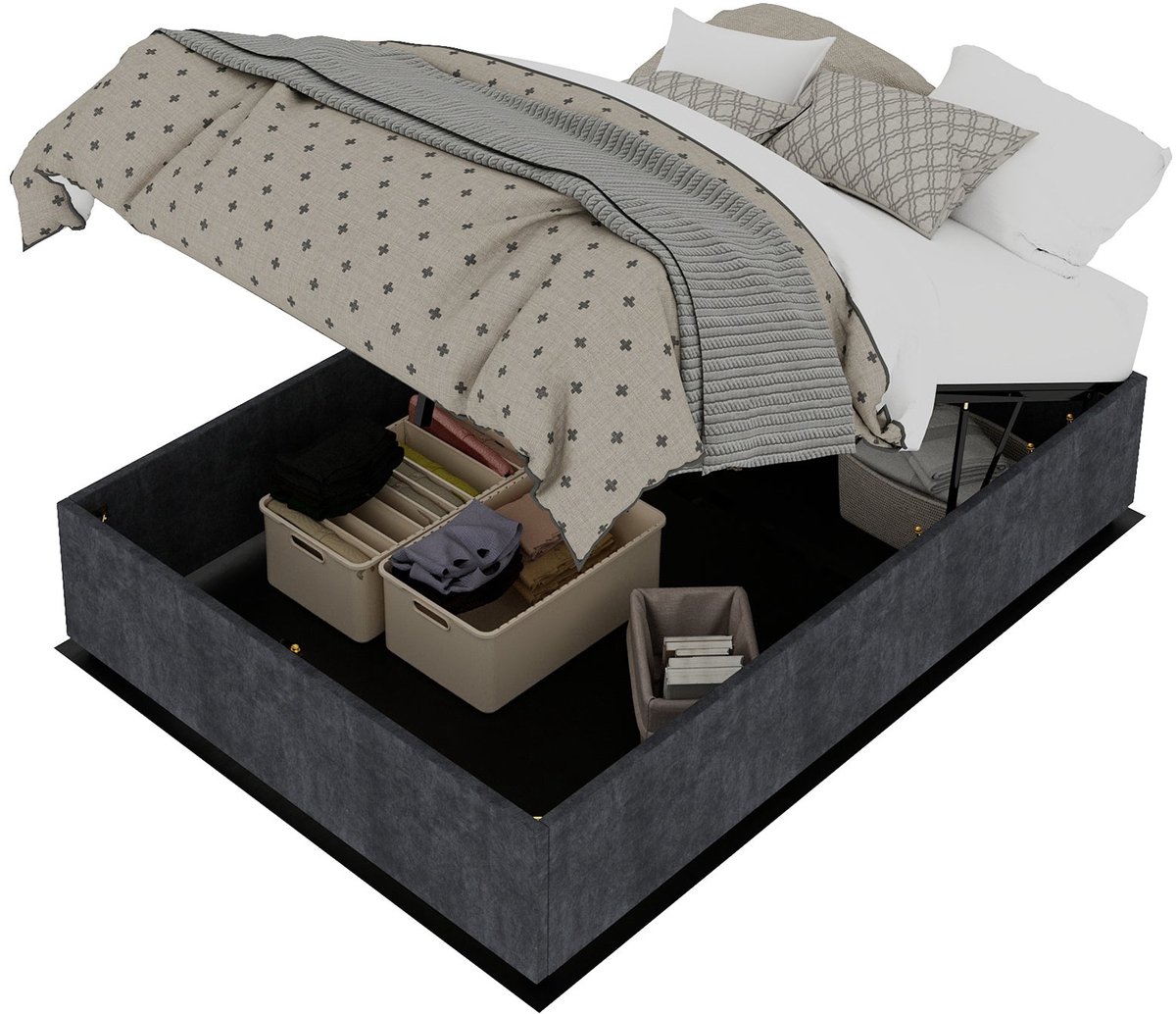 Merax Bedonderstel 140x200 Cm - Bed Met Opbergruimte - Fluweel - Gaslift - Grijs - Zonder Hoofdbord - Zonder Matras