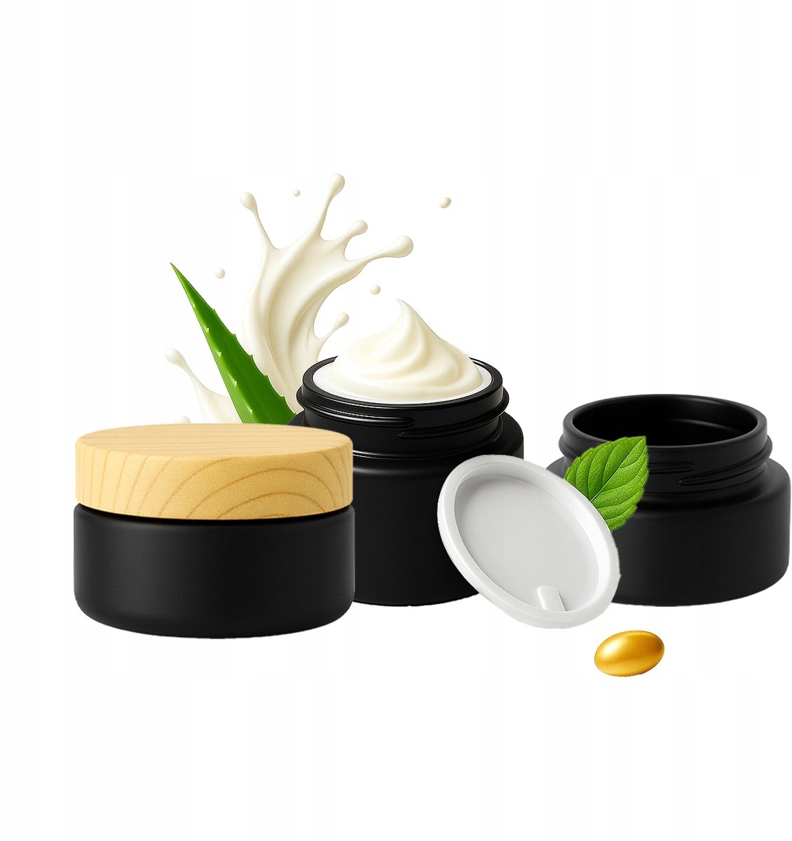 Merkloos Serie - Zwart Mat Glazen Pot - 20g - Houten Deksel - Eco-Friendly