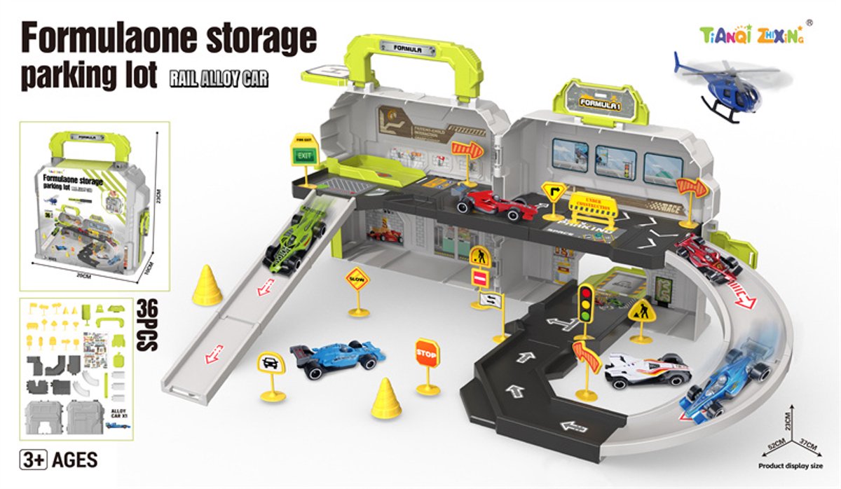 Container Parking Lot - Autobaan - Speelgoed - Compact - 36 Stuks - Inclusief Signalitatie