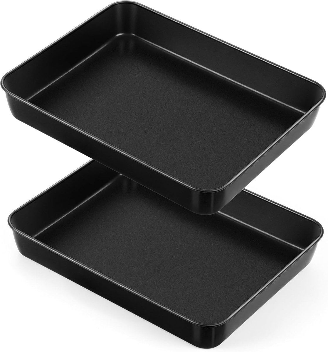 Non-Stick Baking Tray Set of 2 - Stainless Steel Small Baking Dish - Deep Oven Plate - Rectangular Baking Mould voor Brownies en Lasagna - 26.5 x 20.5 x 5 cm - Rustproof en Heavy Load