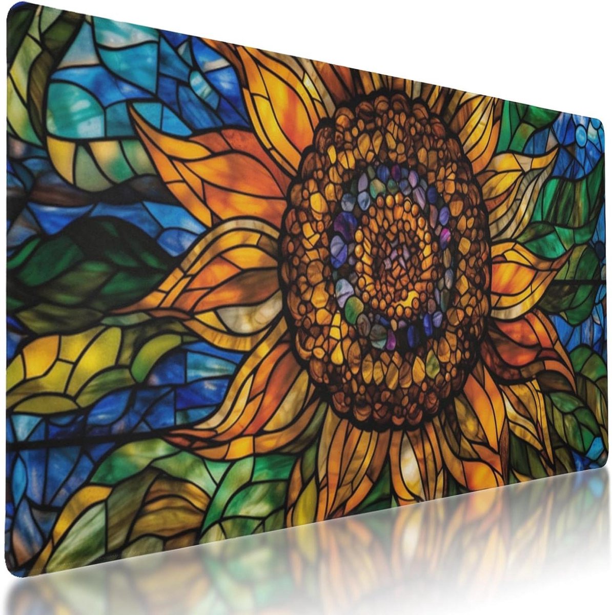 Muismat - Gaming pad Bureau mat - Computer gebruik - Antislip rubberen basis - 90 x 40 cm - Zonnebloem patroon