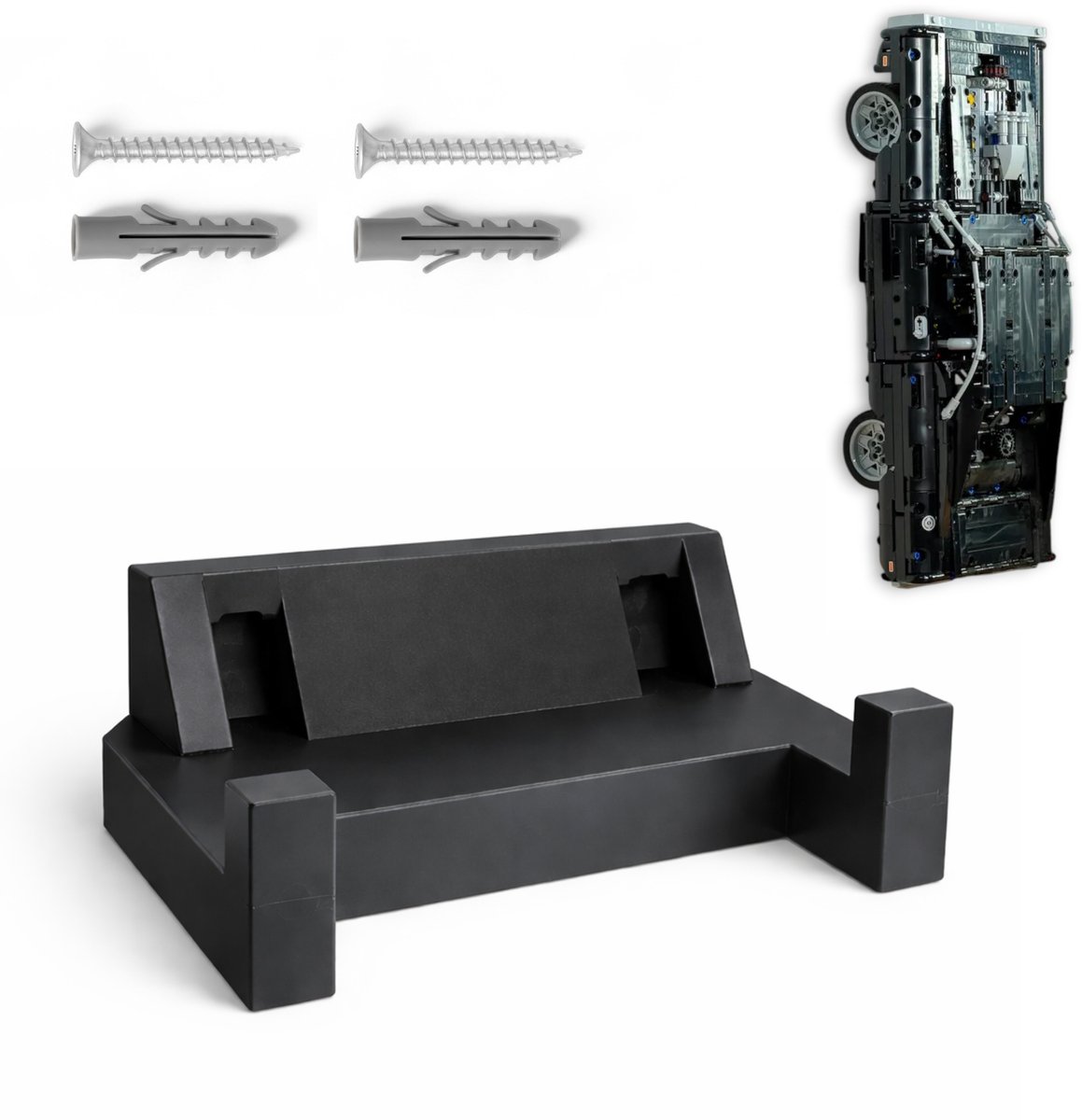 YUOM. Muurbeugel geschikt voor LEGO Technic 42111 Dodge Charger – Wandhouder – Incl. Schroeven & Pluggen – Zwart